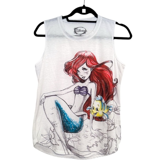 Disney Tops - Disney The Little Mermaid White Ariel Sketch Drawn Artsy Tank Top Size Small